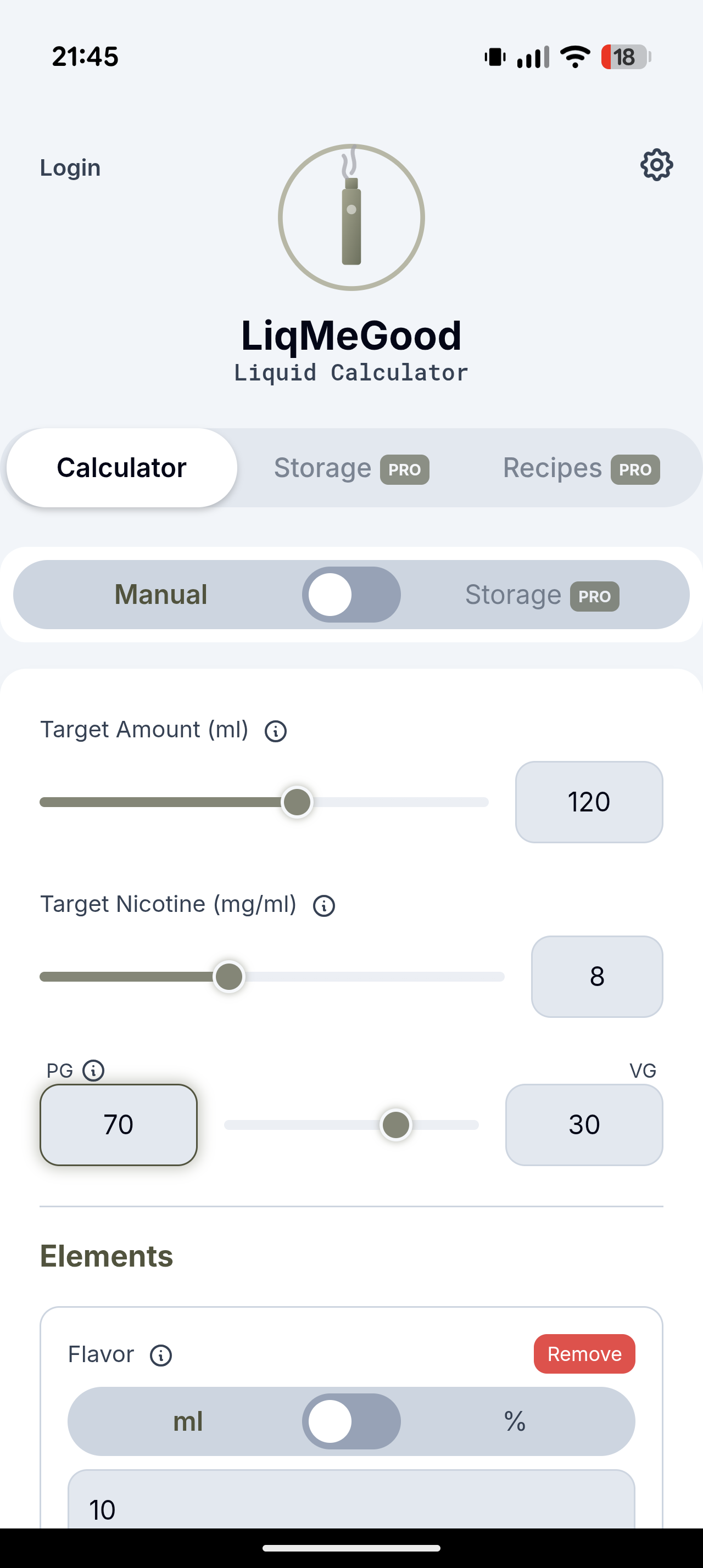 LiqMeGood Rechner Ansicht